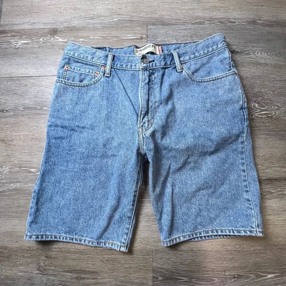 Levis 505 Denim Shorts Mens 36 Light Blue Straight Fit Cotton Jorts Casual